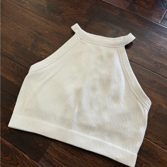 aerie Tops - Aerie High Neck Cropped Ribbed White Tank Size XL